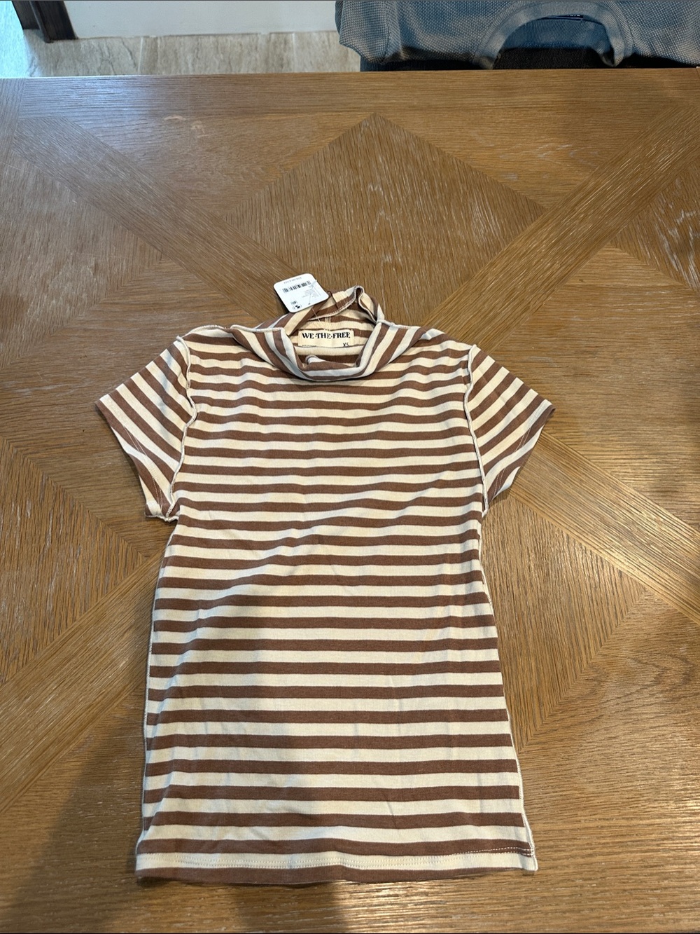 We The Free Brown & Cream Striped Short Sleeve Tee